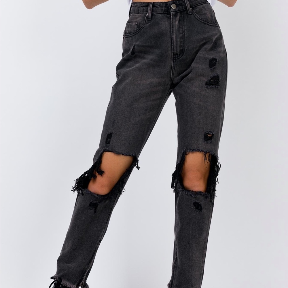 Princess Polly Black Distressed Mom Jeans